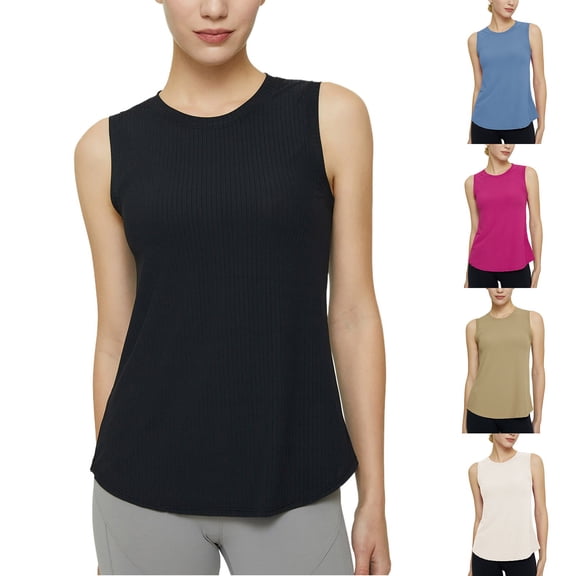 ZyeKqe Workout Tops for Women Sleeveless Tank Tops Ribbed Knit Athletic Gym Yoga Shirts Loose Fitting