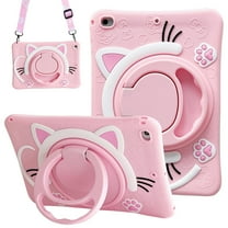 Kids Case for Apple iPad A16 11" 11th 10th Gen 10.9" 2025 2022, Cute Design EVA Kickstand Heavy Duty Shockproof Kids Friendly Bumper Case with Shoulder Strap Cover for iPad 11th 10th Gen, Pink Cat