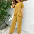 thumbnail image 4 of Two Piece Sets for Women Trendy Casual Short Sleeve Round Neck Solid Top and Elastic Waist Long Pants Sets, 4 of 9