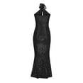 thumbnail image 4 of LYEAA Long Maxi Dresses for Women Sleeveless One Neck Glitter Sequin Dress Off Shoulder Elegant Dress Solid Color Cutout Evening Gown Cocktail Dress Fashion Dress Dress Black S, 4 of 5