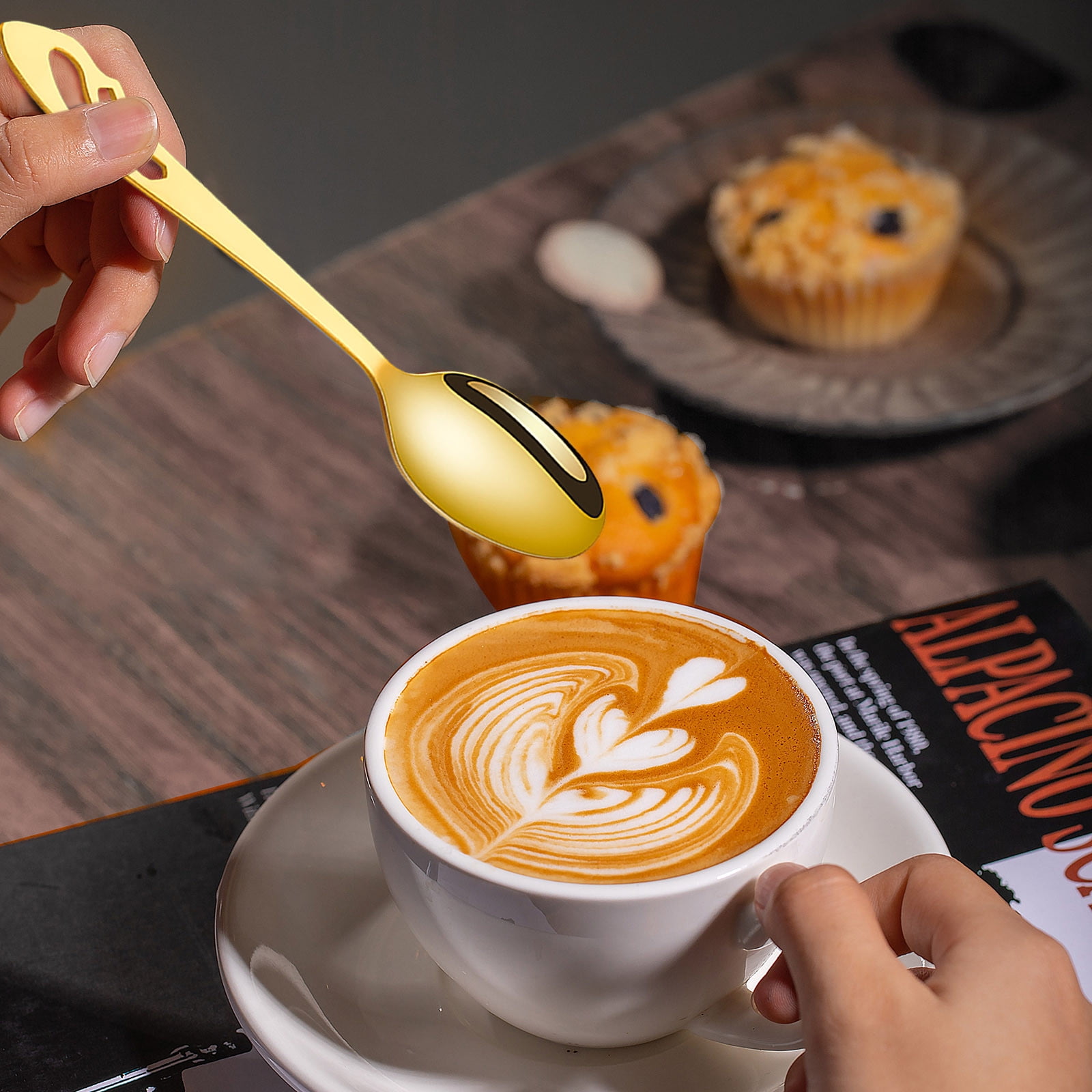 Gold Gold Tone Stainless Steel Decorative Pastry Spoon With