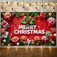 thumbnail image 3 of Red Background Christmas Banner Gift Boxes Xmas Display Holly Leaves Snowflakes Holiday Backdrop for Christmas Party Home Decor Family Gathering, 3 of 9