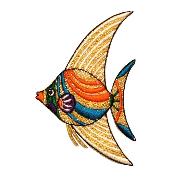 ID 0230 Tropical Angel Fish Patch Shiny Fishing Iron On Badge Applique