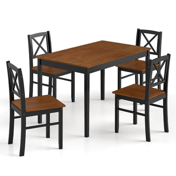 Costway 5 Piece Dining Table Set for 4 People with Rubber Wood Legs, Cross Backrest