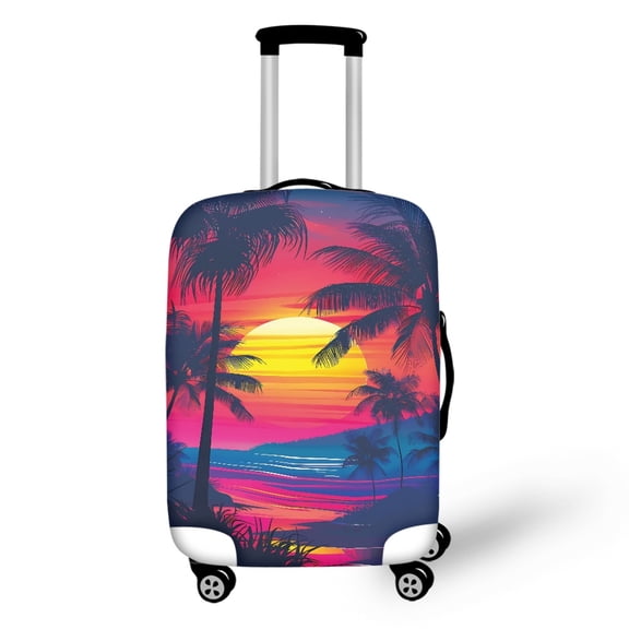 HELLHERO Retro Sunset Palm Print Easy Install Suitcase Guard for Family, All Size Dustproof Anti Abrasion Baggage Protector