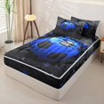 thumbnail image 2 of Erosebridal Shatter Football Print Zipper Queen Comforter Set with Fitted Sheet and 2 Pillowcases,Blue Crack Ball Zipper Bedding Set For Boys,Black Reversible,4pcs, 2 of 7