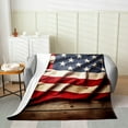 thumbnail image 2 of American Flag Blanket Man Woman,United States Throw Blanket 40x50 Inch,USA Federations Stars Fleece Blanket,Brown Wooden Plank Flannel Blanket Warm, 2 of 4