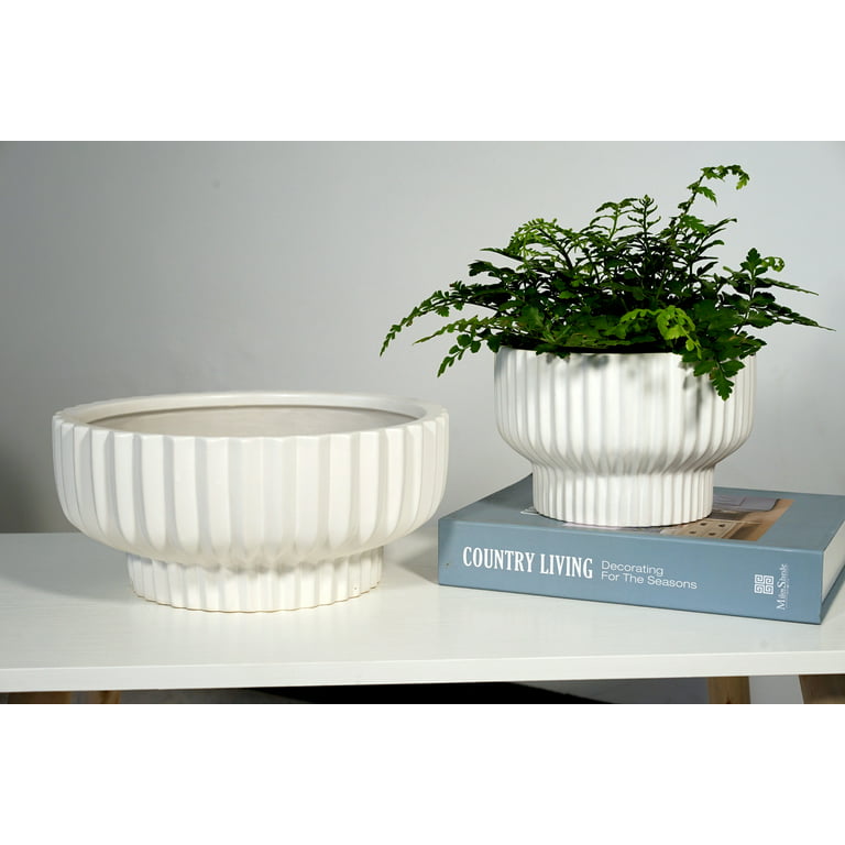 Better Homes & Gardens Pottery 12 Fischer Round Ceramic Planter, White 