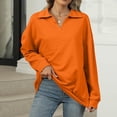 thumbnail image 2 of WTOBBY Women's Fashion Oversized Solid Color V-Neck Sweatshirt Long Sleeve Casual Top, Polo Style Shirt for Women, Loose Fit for Comfort and Style in Everyday Wear,Orange L, 2 of 6