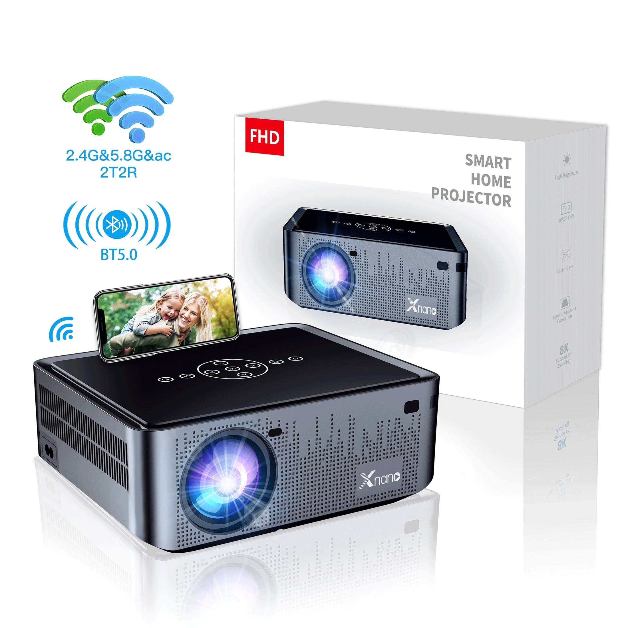Xnano Projector with WiFi and Bluetooth Native 1080p 8K Decording Supported 12000LM Movie Projector Home Theater Outdoor