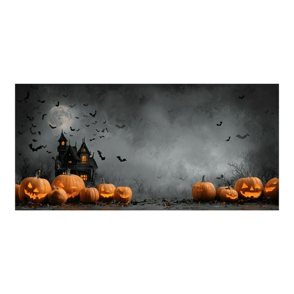 Large Halloween Garage Door Banner, 94.49 X 82.68 Feet Ghost Castle Pumpkin Halloween Garage Door Cover Wall Decoration, Bat Banner Background, Suitable for Outdoor Home Yard Wall.