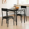 thumbnail image 2 of Homhougo 3 Piece Retro MDF Board Upholstered Chairs Dining Table and Chairs Set, Black, 2 of 7