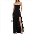 thumbnail image 3 of Vestido de Fiesta Ajustado Sin Mangas, , con Abertura Alta, Hombros Descubiertos y Fruncido para Mujer Negro L, 3 of 10