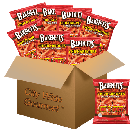 Bakenets Hot & Spicy Flavored Pork Rinds, 1 ounce bags (Pack of 8) , Bundled by City Wide Gourmet