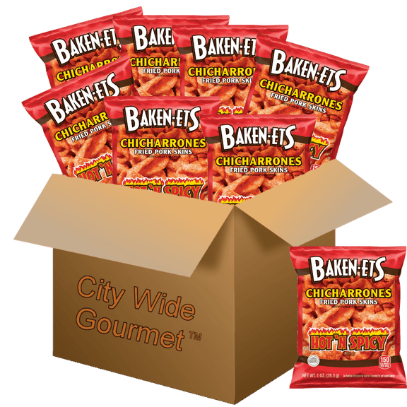 Bakenets Hot & Spicy Flavored Pork Rinds, 1 ounce bags (Pack of 8) , Bundled by City Wide Gourmet