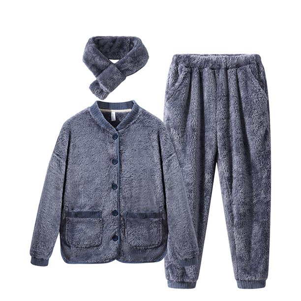 Pijama de polar de coral suave para mujer, cárdigan grueso y cálido de invierno, pijama para pareja que se puede usar al aire libre, traje de casa