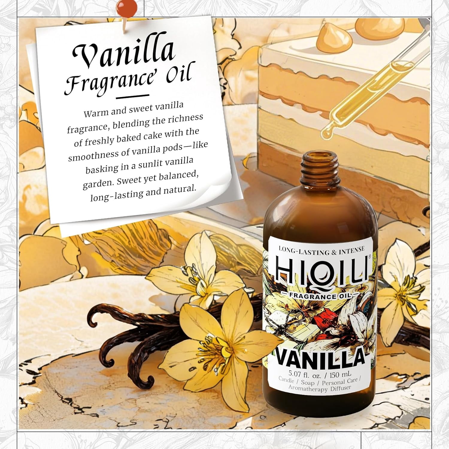 Vanilla Fragrance Oil for Body Spray, Diffuser Use, Essential Oil for Candle, Soap, and Women Perfume Making - 5.07 Fl Oz