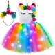 thumbnail image 4 of Vestido de unicornio para niñas con luces LED y flores de arcoíris, vestido de princesa con tutú, ropa de fiesta de cumpleaños para niñas, disfraz de Halloween para niños, 4 of 5