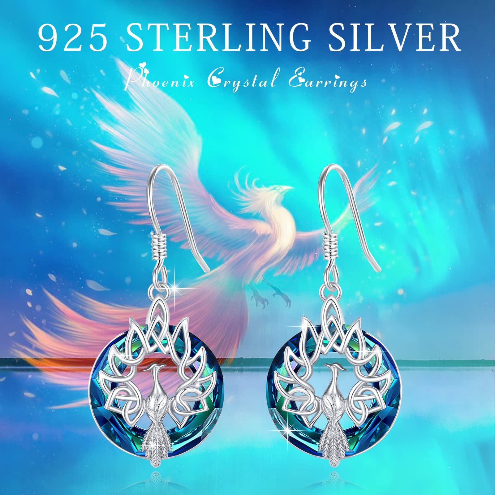 Phoenix Earrings for Women, Dangle Phoenix Earrings Sterling Silver Crystal Phoenix Stud Animal Arrings Jewelry Gifts for Sister Friend Mom Wife Friend Birthday Packaged with Jewelry Box
