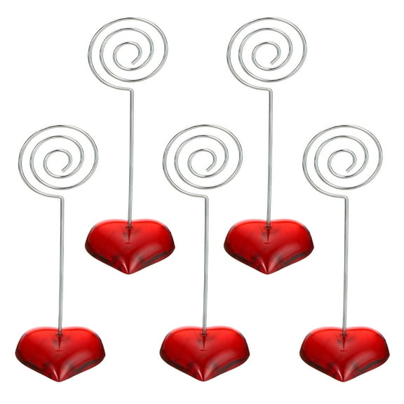 Uxcell Place Card Holder, 5 Pack Memo Clip Holder Stand with Round Clasp Table Number Holders Heart Shape, Red