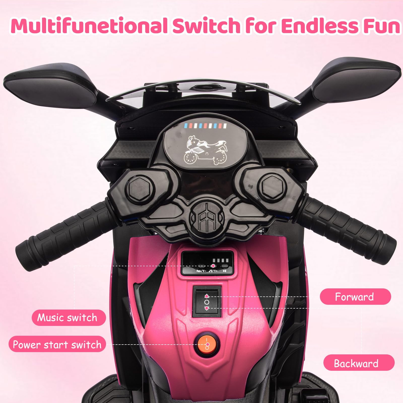 Roromall 6V Ride On Motorcycle, Battery Powered Ride On Toys w/Treaded Tires, Working Headlight, Horn, Music, Training Wheels, Stable Electric Motorcycle
