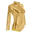thumbnail image 2 of IBTOM CASTLE Women's Dance Ballet Leotards Long Sleeve Metalic Shiny Leather Turtleneck Gymnastics One Piece Lycra Bodysuits Dancewear 2XL Gold, 2 of 8