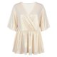 thumbnail image 4 of Top de manga corta para mujer, jersey con dobladillo con volantes, Top cruzado con cuello en V, camisa metálica, blusa con cintura elástica, color caqui S, 4 of 6