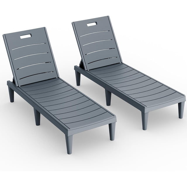 WLXIANG Outdoor Chaise Lounge Chair Set of 2 with 5-Position Adjustable Back, Waterproof & Lightweight PP Lounge Chairs for Outside Pool Patio (Light Grey)