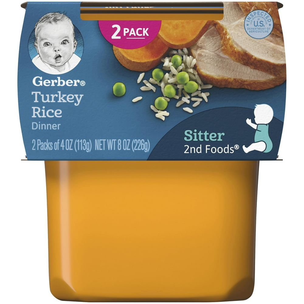(Pack of 2) Gerber 2nd Foods Turkey & Rice Baby Food, 4 oz Tubs