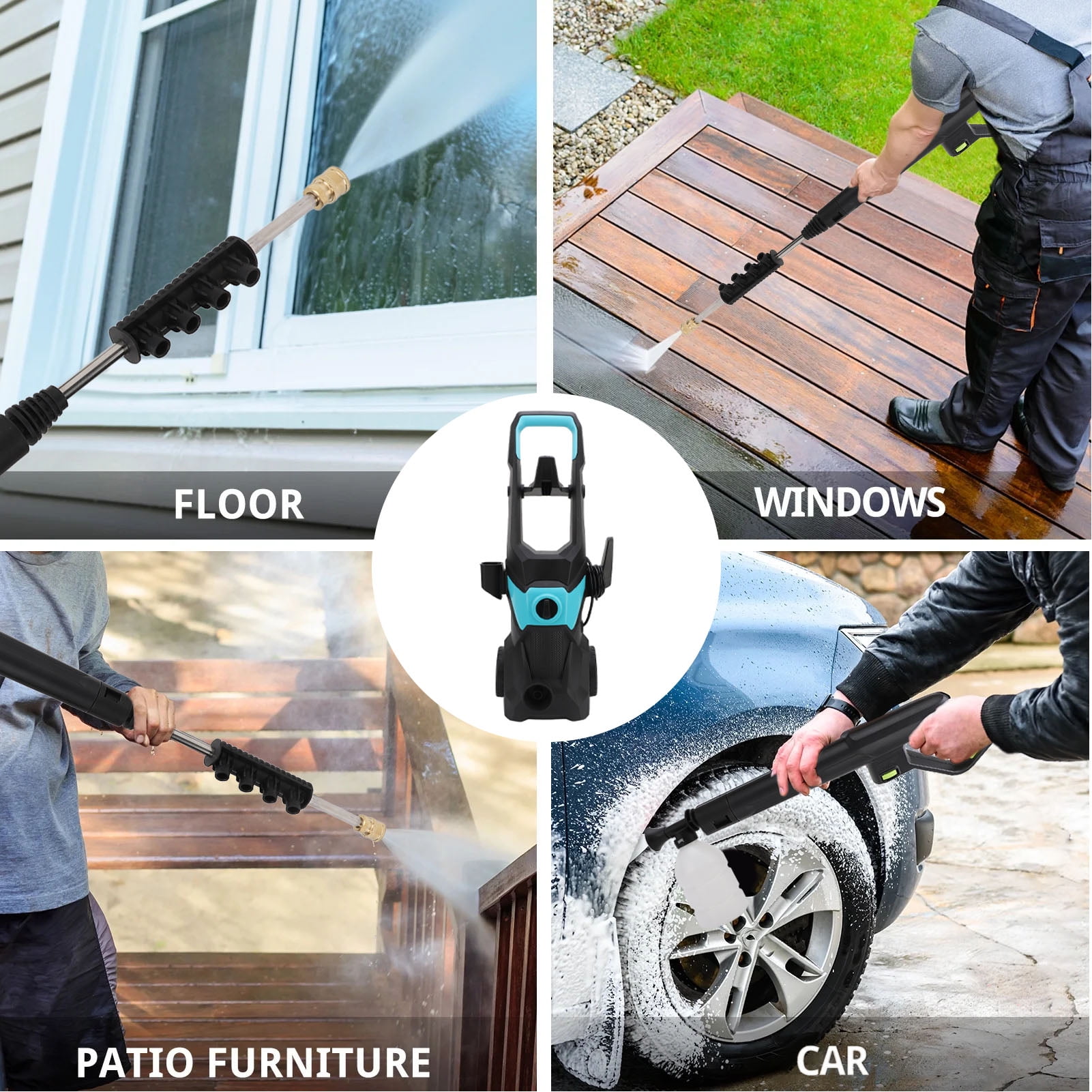 TEBRU Electric Pressure Washer, 3000PSI Max 2.4 GPM Power Washer with 32 ft Hose, 4 Quick Connect Nozzles, Foam Cannon, Suitable for Clean Cars, Patios, Driveways, Fences, Pool