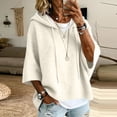 thumbnail image 2 of longantii Women's Hooded Knit Tops Soft Solid Color Drawstring Pullover Relaxed 3/4 Sleeve Oversized Knit Sweaters Daily Autumn Casual Loungewear Shirts White S, 2 of 6