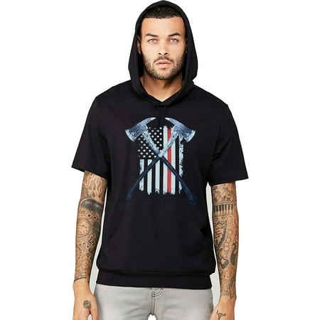 Usn Fighter - Men's Firefighter Axe Thin Red Line USA Flag Black Short Sleeve Hoodie T-Shirt 2X-Large Black