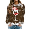 thumbnail image 2 of TIMIFIS Chandail en Molleton Oversize de Noël pour Femmes Décontracté Mignon Verre de Vin Rouge Flocon de Neige Imprimé Col Rond Chandail Cadeaux pour Noël, 2 of 4