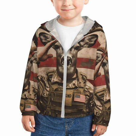 

Lukts Patriotic Deer Soldier Salute Print Children s Long-Sleeved Sun Protection Clothing Hooded Sweatshirts for Boys and Girls Outdoor Sports-2 Years