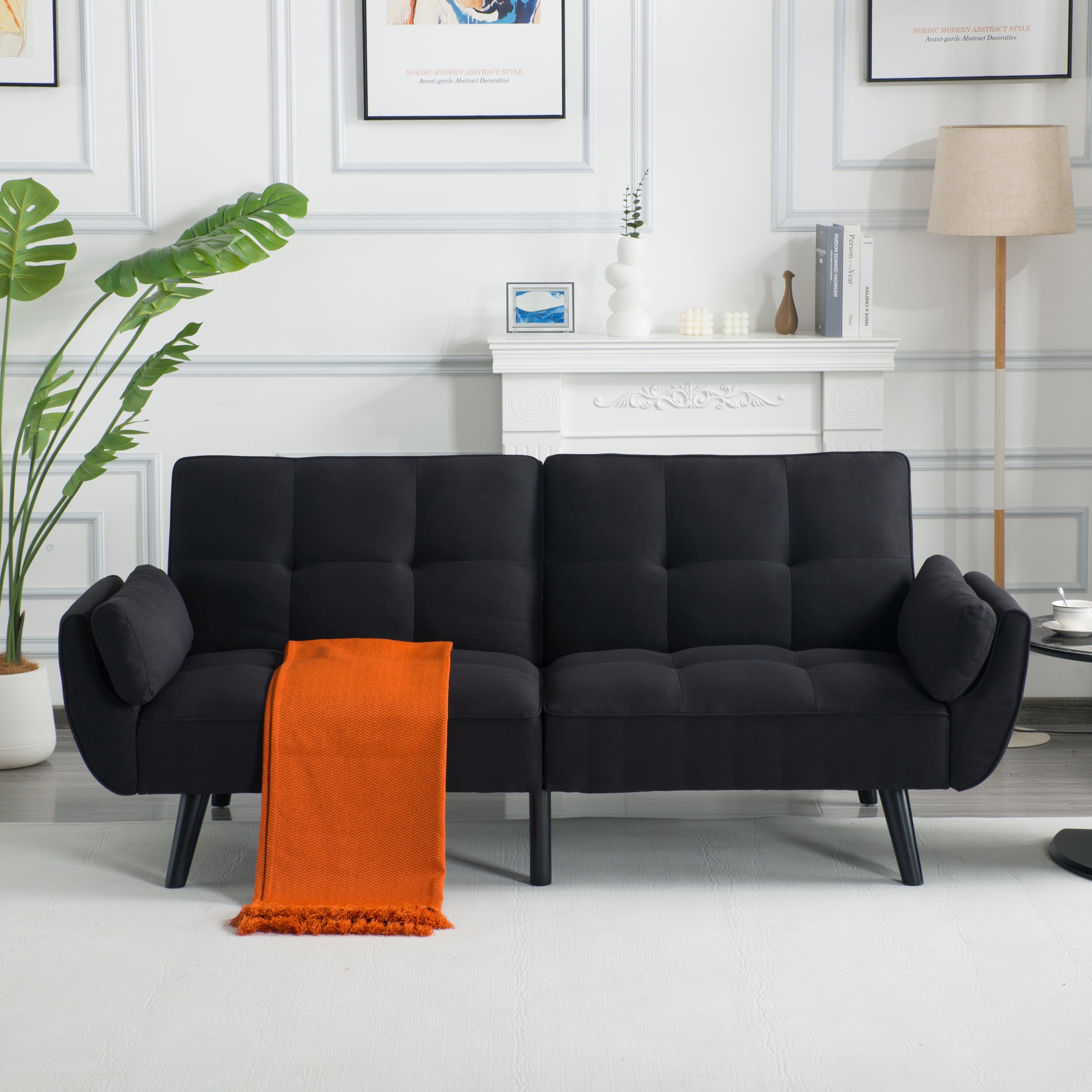 Gewnee Convertible Futon Sofa Bed, Sleeper Couch with 3‑Position Split‑Back, Multi‑Purpose Convertible Sofa for Small Space, Living Room, Apartment, Studio & Office, Black