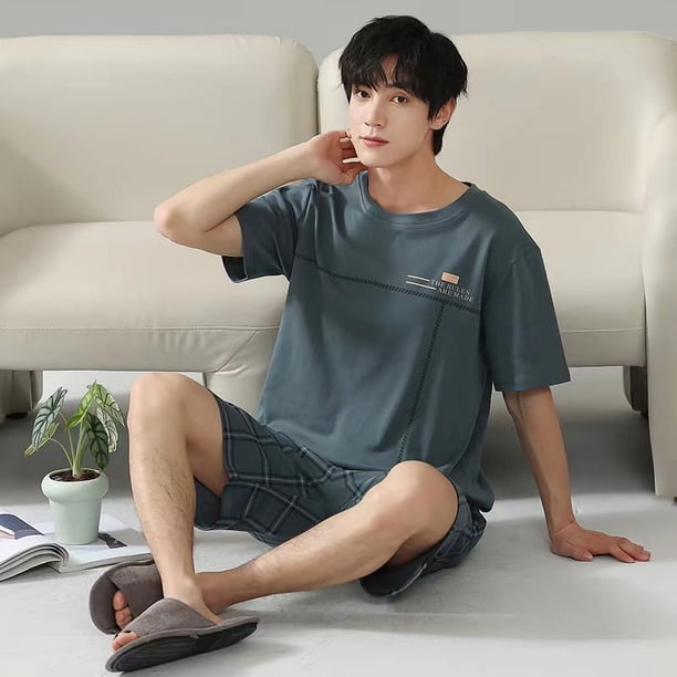 Ropa informal de verano para el hogar de algodón de manga corta para hombre que se puede usar al aire libre, pijamas juveniles de talla grande para hombre