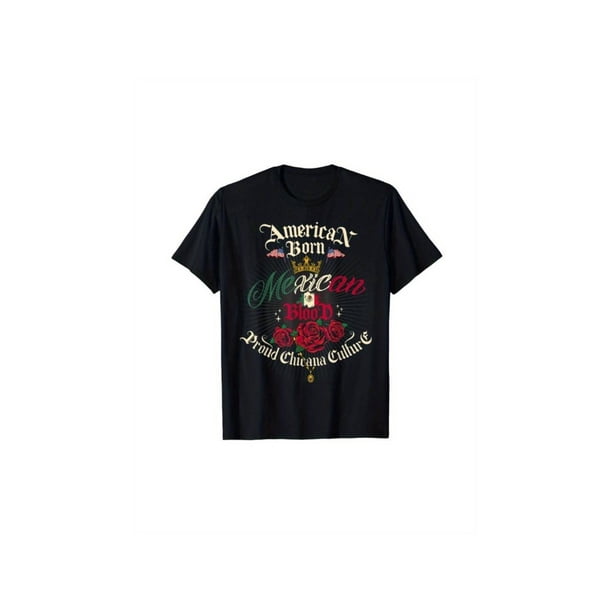 Women's Tshirt Chicana Style for Women American Born Mexican Blood Chingona Round Neck Short Sleeve T-shirt Black for Daily Wear