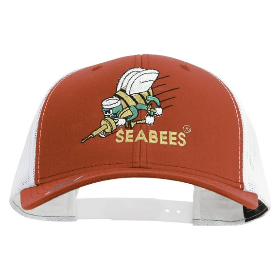 US Navy Seabees Embroidered Contrast Trucker Cap - Red White OSFM