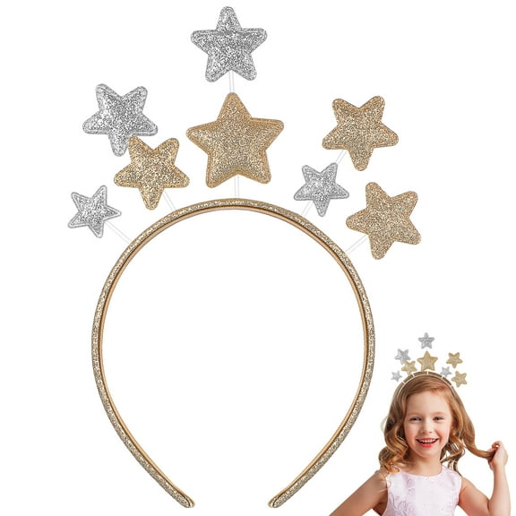 PartyKindom 1PC Headbands for Girls Stars Golden PU Holiday Hair Accessory for Parties