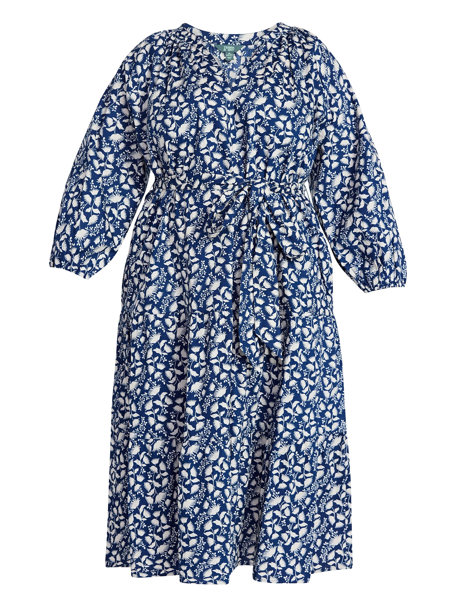Terra & Sky Women's Plus Size Midi Peasant Dress, Sizes 0X-4X