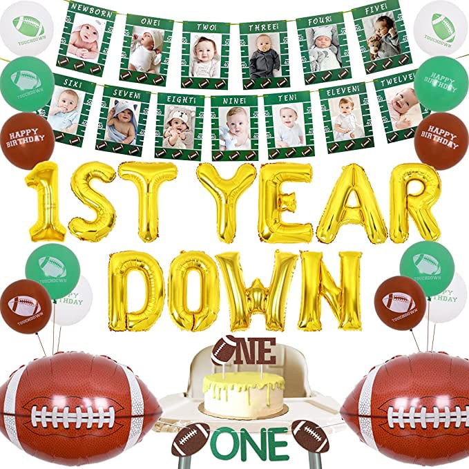 Boy's Our Little Rookie is Turning One Birthday Background Football 1st Birthday Backdrop Touchdown First Birthday Banner Decorations