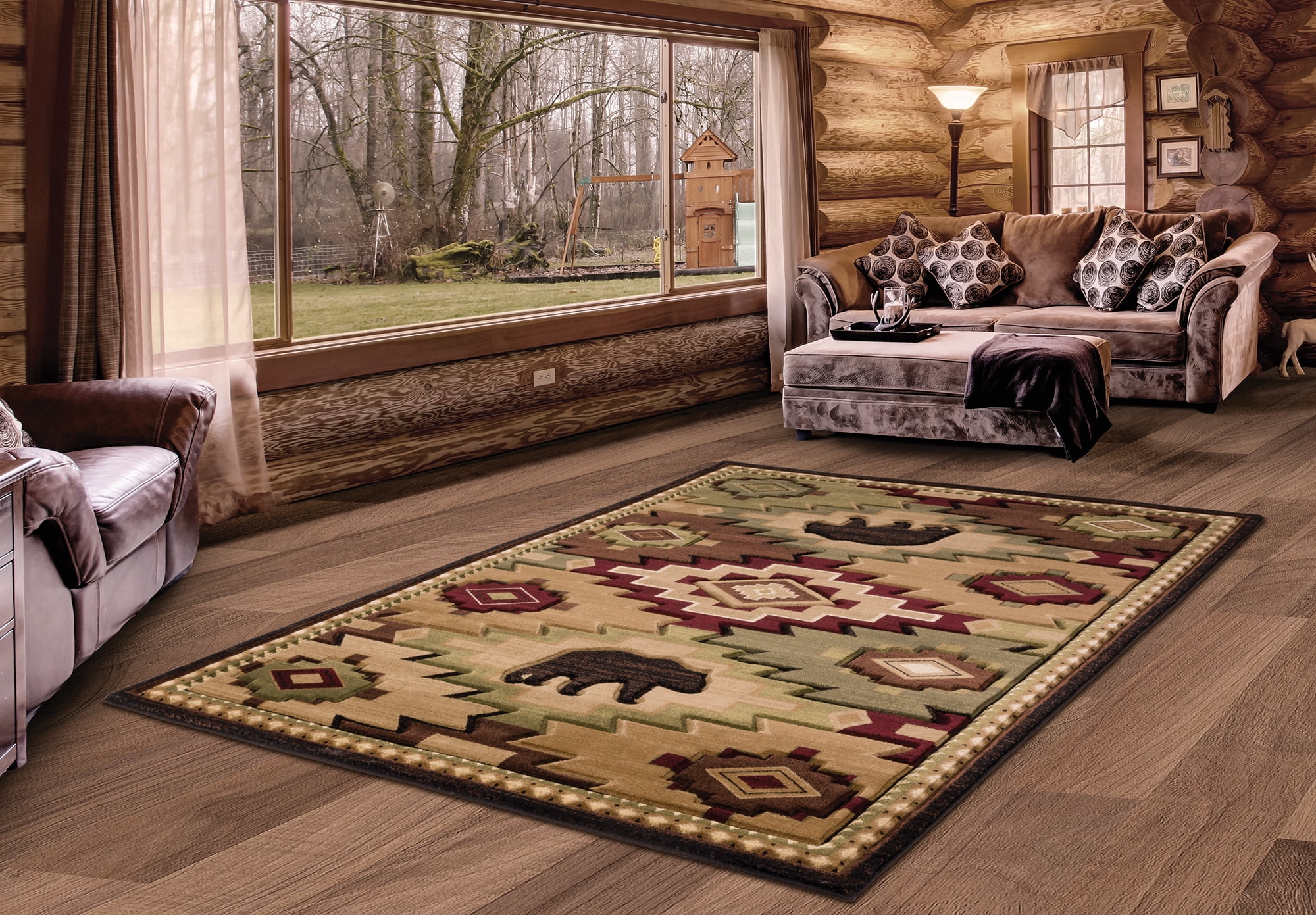 United Weavers Rustic Forest Aztec Diamond Multi Hand-Carved Area Rug or Runner