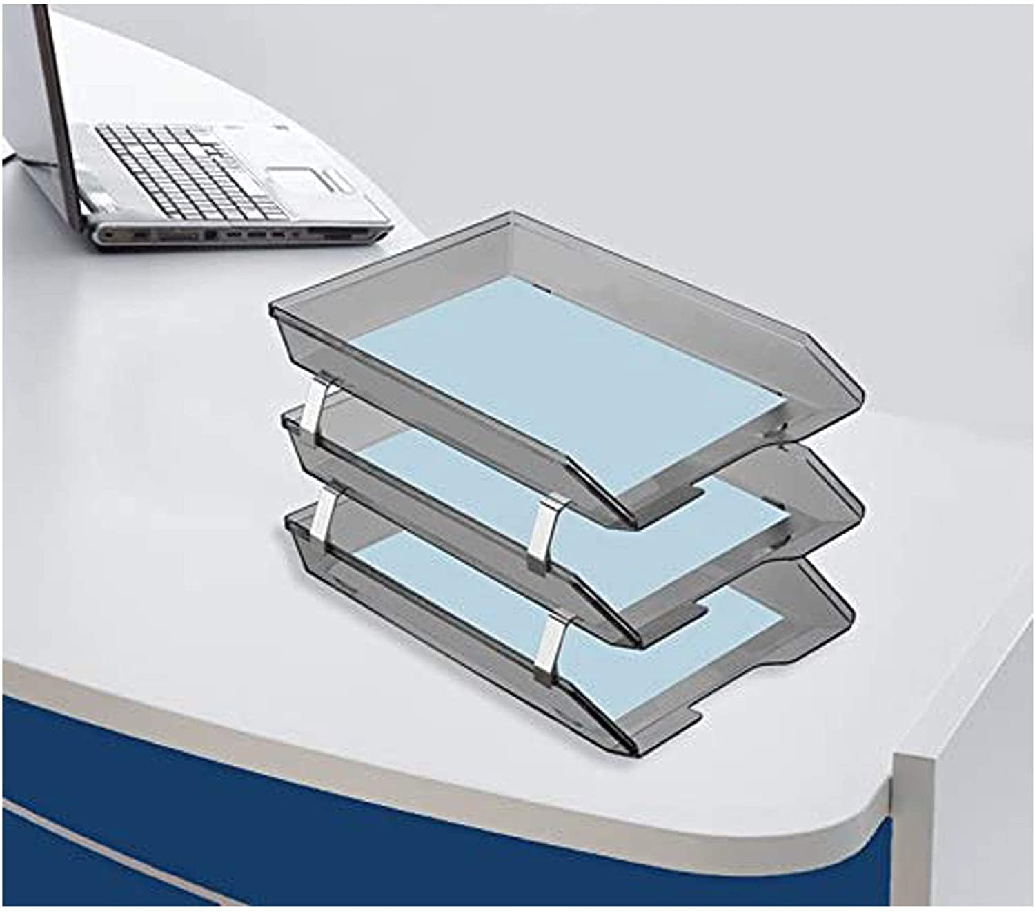 Acrimet Facility 3 Tier Letter Tray Front Load Plastic Desktop File Organizer (Smoke Color)