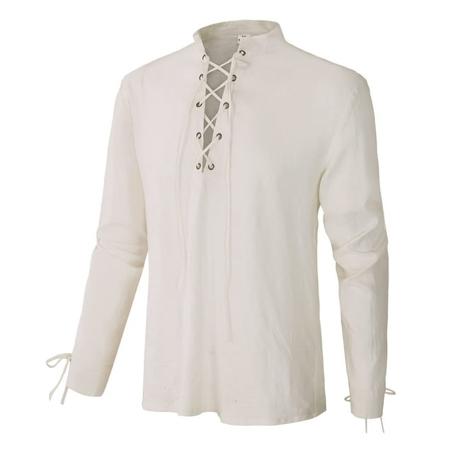 Camisa CARUHIF Renaissance Pirate Medieval Vikingo de lino para hombre