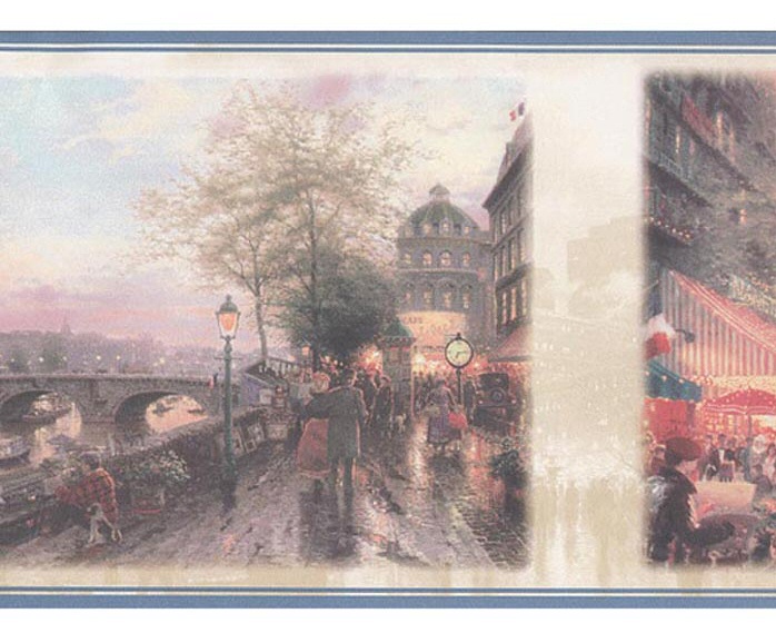 878484 Thomas Kinkade France Paris Eiffel Wallpaper Border 30882620