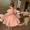 thumbnail image 2 of BULLPIANO Girls Puff Sleeve Square Neck Flared Midi Dress A Line Organza Silk Dress,Size 2-7 Years, 2 of 5