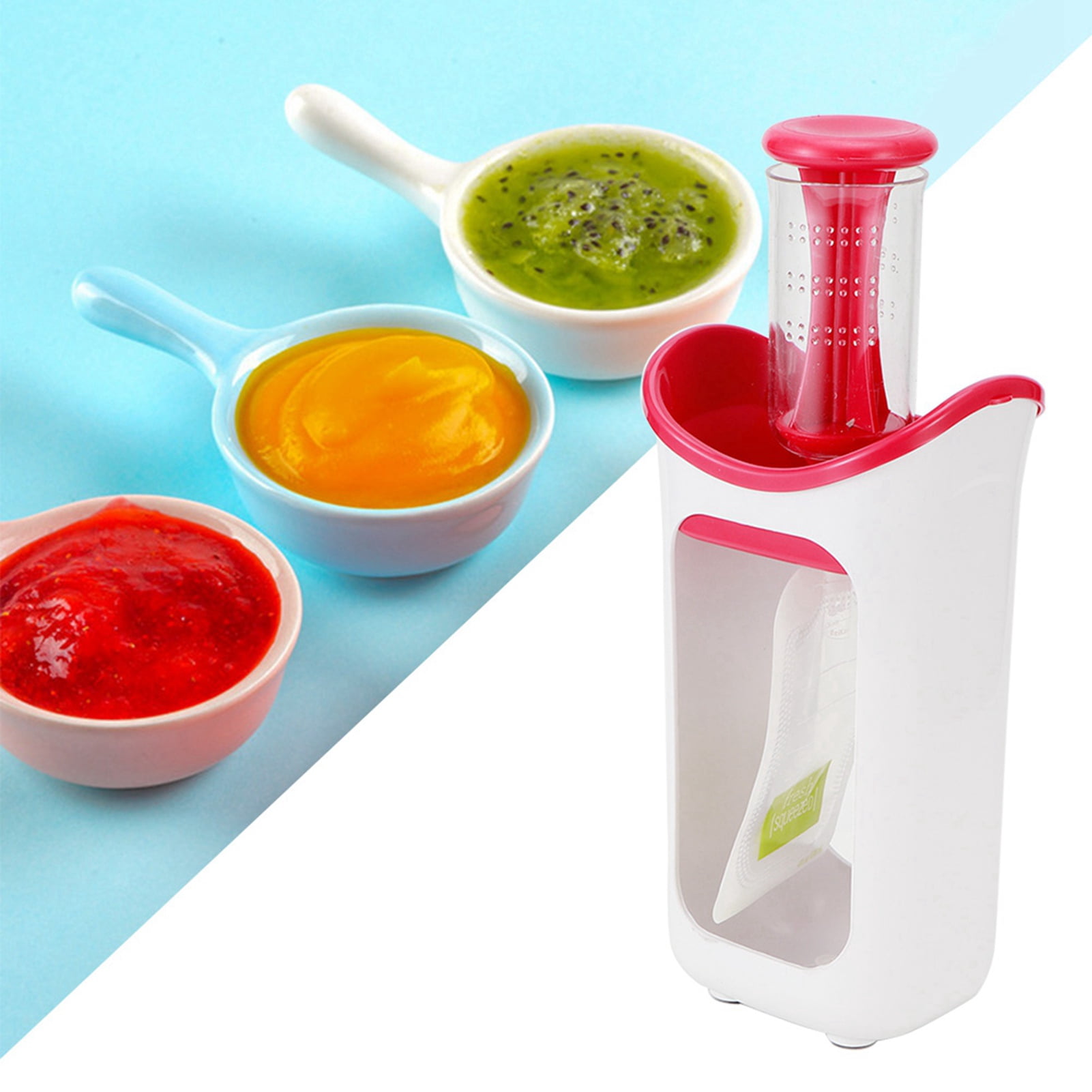 Pouch Filling Station,Fruit Puree Squeeze Station, Food Pouch Maker Squeeze Station Press & Store System Portable Children Fruit Puree Squeezer Food Pouches for Home Kitchen[Rose Red]