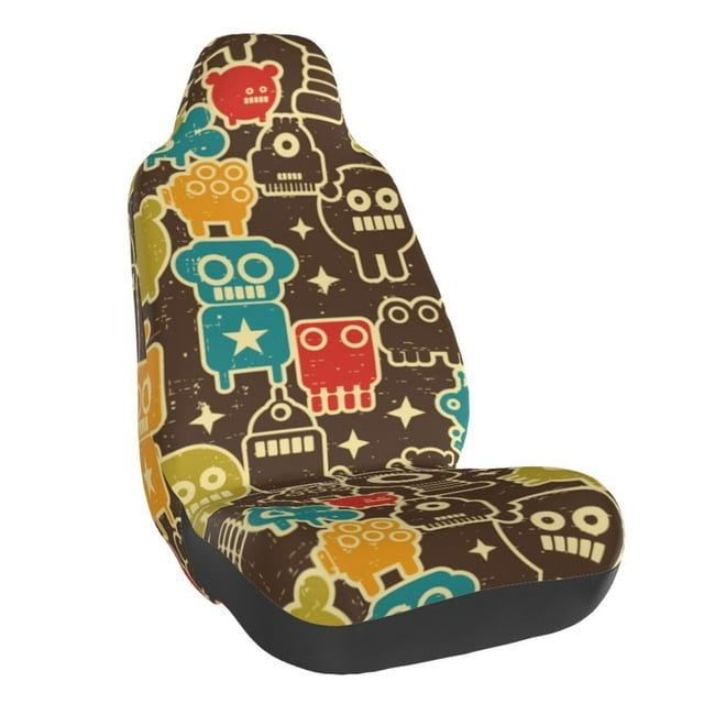 Wukai Robot and Monsters Full Set Car Seat Covers with Soft Padding Universal Auto Front Seats Protector and Cushion Mat
