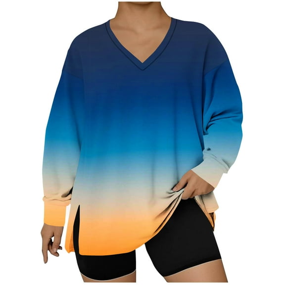 Scyoekwg Plus Size Sweatshirts for Women V Neck Oversized Sweatshirts Long Sleeve Tunic Sweatshirt Casual Loose Pullover (Sky Blue,XXL)