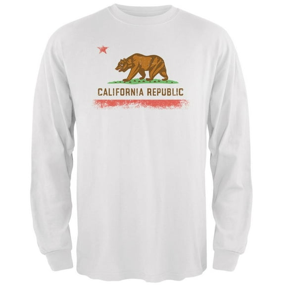 Born and Raised California State Flag Mens Long Sleeve T Shirt White LG